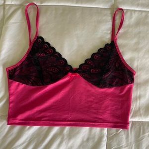 hot pink lace crop top spaghetti strap